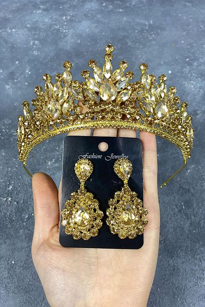 Hayalperest boncuk Cercei de seară cu coroană și picătură de henna de mireasă Pera de culoare miere
