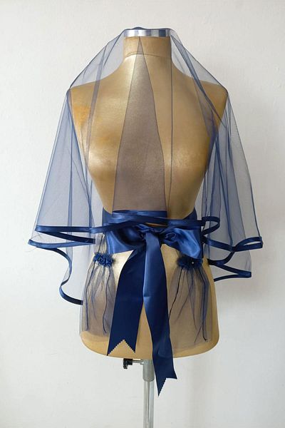 Hayalperest boncuk Elegant Simple Design Bridal Henna Face Cover with Navy Blue Piping