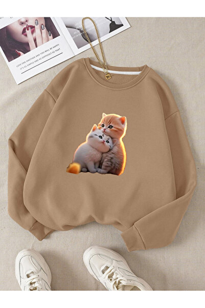 Adrift Βαμβακερό φούτερ με λαιμόκοψη ποδηλάτου σε χρώματα γατούλας, μπεζ