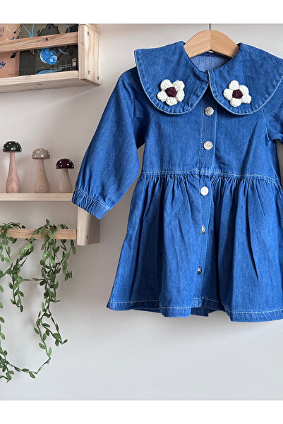 Overdo Kız Çocuk Bebe Yaka Kot Elbise