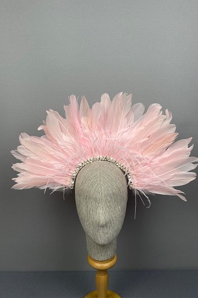 Hayalperest boncuk Accesoriu pentru coroana de mireasa cu pene de piatra roz si henna
