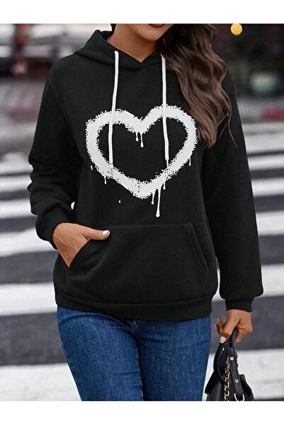 donamod Σειρά Coke Heart Print Καγκουρό με κουκούλα με κορδόνια