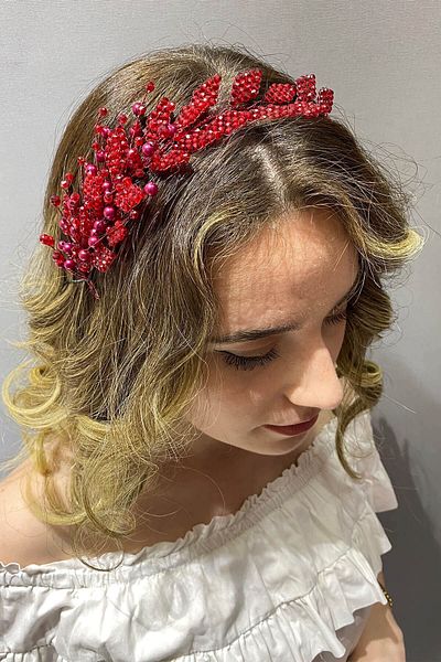 Hayalperest boncuk Accesoriu pentru păr și turban cu mărgele model Red Leaf