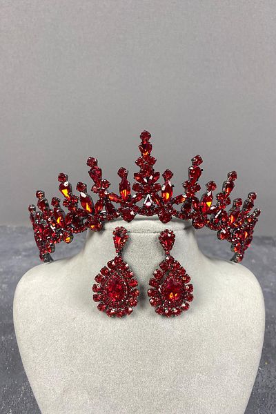 Hayalperest boncuk Cercei roșii pentru rochie de seară cu coroană de henna și piatră de picătură