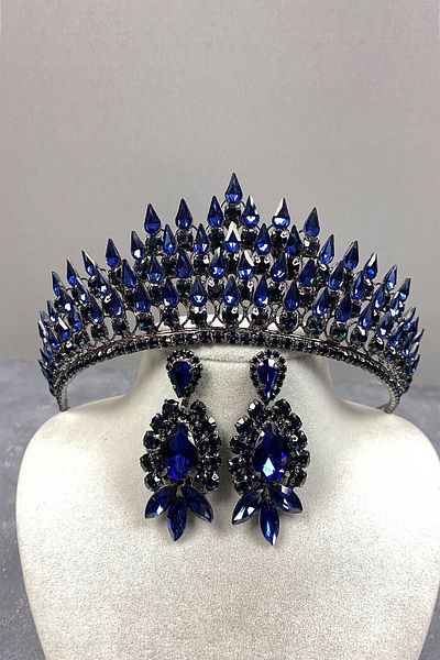 Hayalperest boncuk Set de cercei pentru rochie de seară și coroană de mireasă tridimensională Drop bleumarin