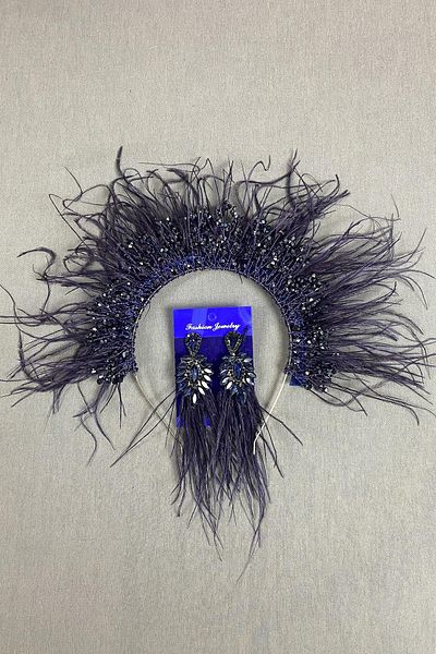 Hayalperest boncuk Set de cercei și henna cu pene de mireasă cu mărgele de cristal Sirius bleumarin