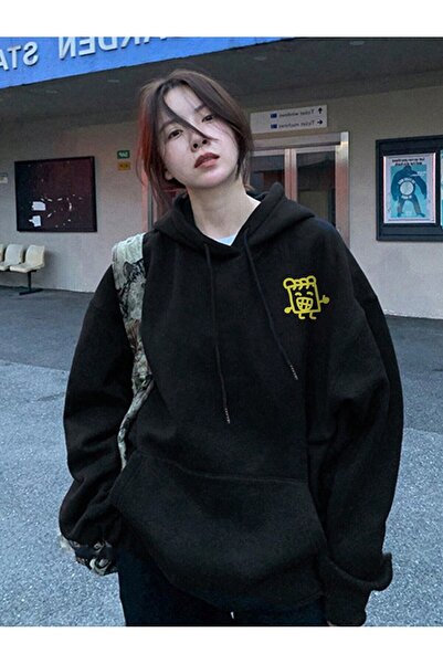 donamod Seria Coke Honeyspot Letter Graphic Drop Shoulder Drawstring Hoodie