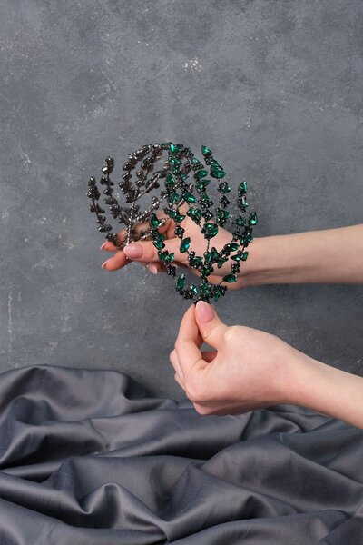 Limelia Πράσινη διπλή όψη κορώνα νύφης Helen με χέννα