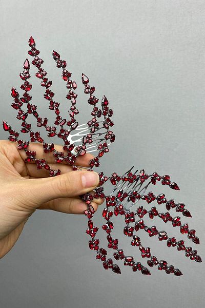 Hayalperest boncuk Accesoriu de păr cu model de frunze duble Coroana Henna