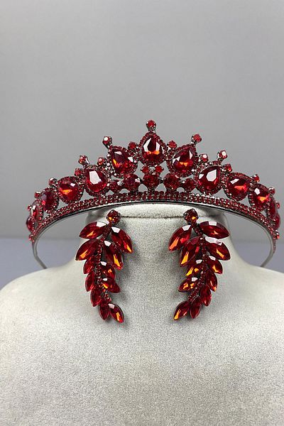 Hayalperest boncuk Set de cercei roșii Ade Bridal Henna Crown și Leaf Stone