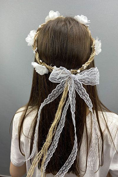 Hayalperest boncuk Accesoriu pentru păr cu coroană de mireasă cu design simplu, flori și dantelă