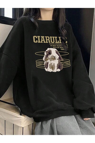 donamod Pulover cu umăr cu model Letter & Dog din seria Coke