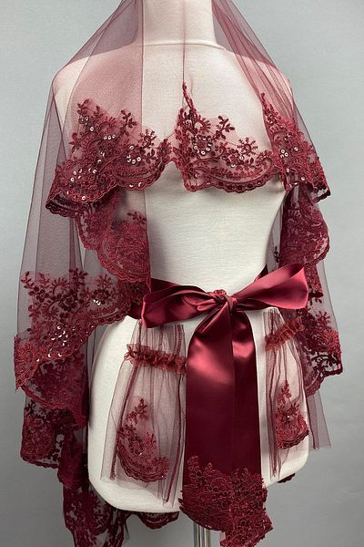 Hayalperest boncuk Henna Face Cover - Burgundy Alis Sequin Bridal Veil
