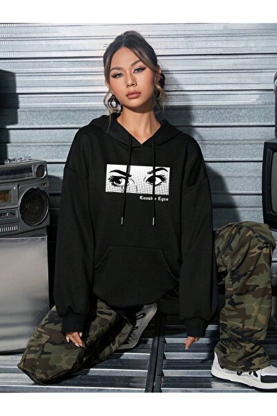 donamod Coke series Figure & Letter Graphic Kangaroo Pocket Drop Shoulder Dra...