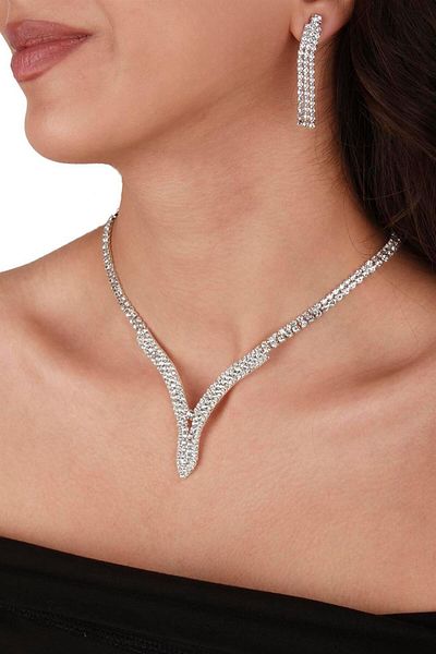 Hayalperest boncuk Set rochie de seară cu piatră de cristal Hira - colier, cercei și coroană de mireasă cu frunze fine