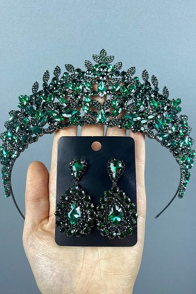 Hayalperest boncuk Oscar Bridal Henna Crown and Drop Earring Set