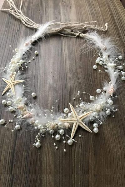 Hayalperest boncuk Coroană de perle densă cu stea de mare albă pentru femei