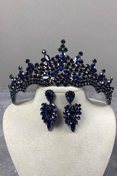 Hayalperest boncuk Комплект сватбени обеци Tokyo Navy Blue с камъни и къна