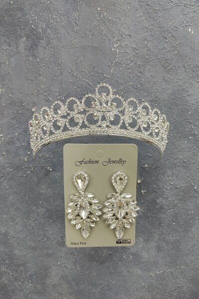 Hayalperest boncuk Στέμμα νύφης με σχέδιο μαργαρίτα και σκουλαρίκια με πέτρα