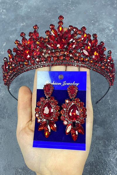 Hayalperest boncuk Coroană de henna roșie Pera și cercei cu pietre