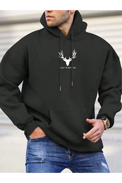 Adrift Hanorac supradimensionat cu glugă Deer Colorat Negru