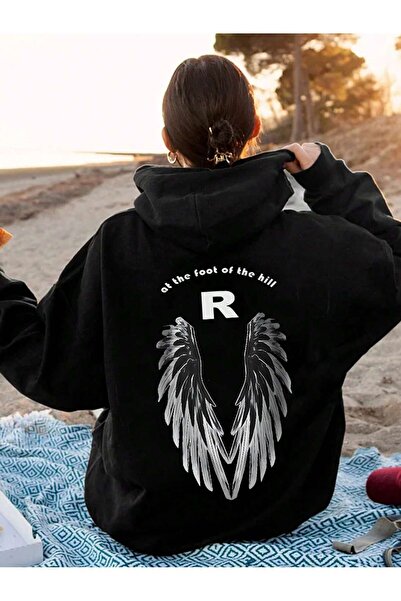 donamod Seria Coke Letter & Wings Print Drop Shoulder Hoodie