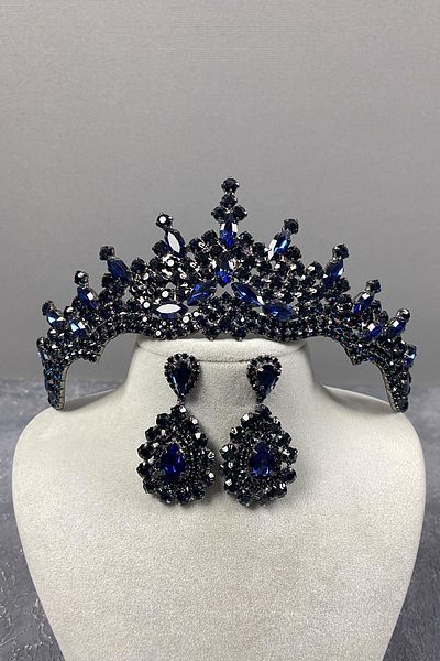 Hayalperest boncuk Set de cercei și coroană de mireasă cu henna albastru Tokyo Stone