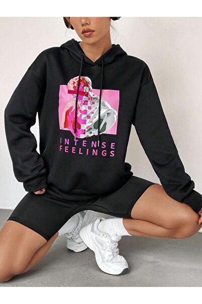 donamod Coke series Figure & Letter Graphic Drop Shoulder Drawstring Hoodie