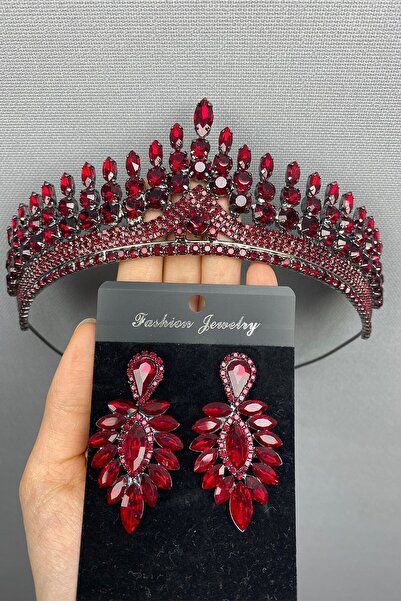 Hayalperest boncuk Σετ κορώνα και σκουλαρίκια νυφικής χρυσού χρώματος Anteras