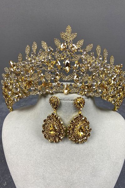Hayalperest boncuk Oscar Bridal Henna Crown and Drop Earring Set