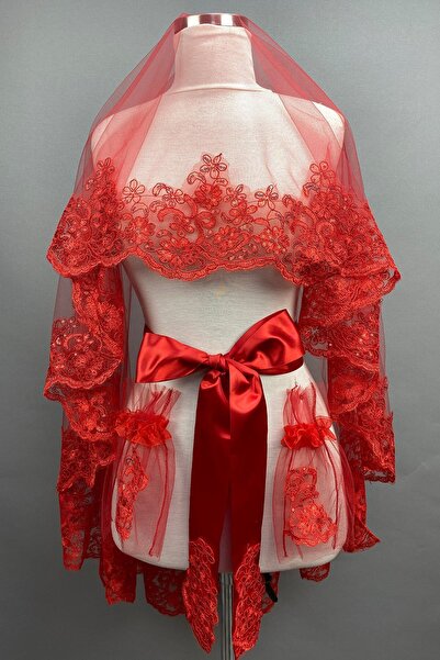 Hayalperest boncuk Κόκκινο πέπλο νύφης με παγιέτες Alisa, κάλυμμα προσώπου με...