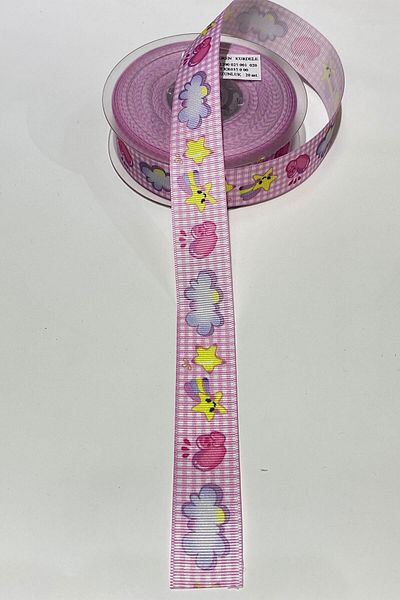 Hayalperest boncuk Τυπωμένη κορδέλα Star Grosgrain 1 Mt 2,5 cm Ροζ