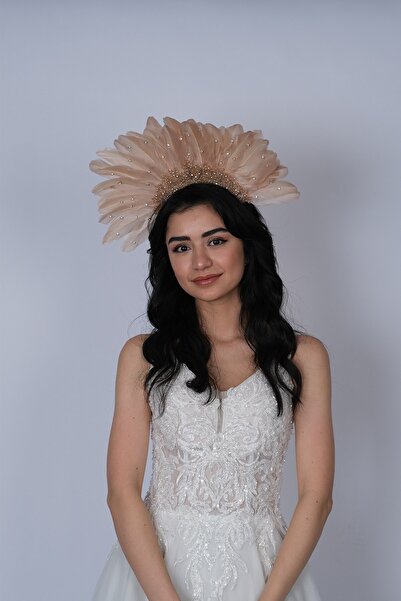 Hayalperest boncuk Ειδική σχεδίαση νυφικής κορώνας χέννας με χρώμα μέλι, φτερ...