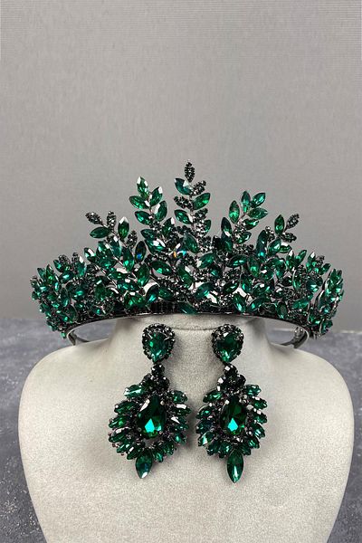 Hayalperest boncuk Ezel 3D Bridal Henna Crown and Earring Set