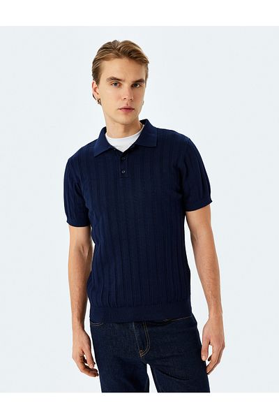 Koton Viscose polo neck short sleeve knitwear sweater.