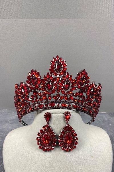 Hayalperest boncuk Coroană roșie Godiva High Bridal Henna și cercei cu piatră picătură
