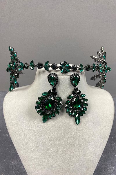 Hayalperest boncuk Helenist Double Sided Bridal Henna Crown and Earring Set