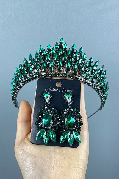 Hayalperest boncuk Damla 3D Bridal Henna Crown and Evening Dress Earring Set