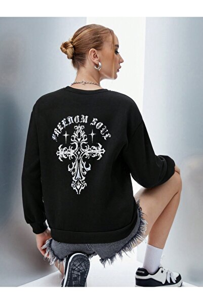 donamod Seria Coke Cross & Letter Graphic Drop Shoulder Swea tricou