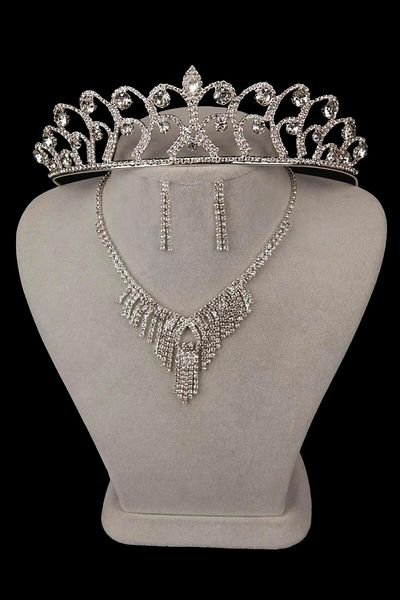 Hayalperest boncuk Set rochie de seara Dila Crystal Stone - Colier si cercei Tiara Mireasa