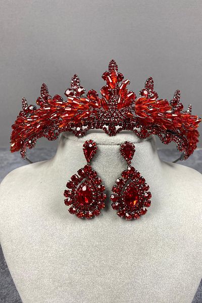 Hayalperest boncuk Set de coroană și cercei cu pietre prețioase de mireasă Lena Crystal