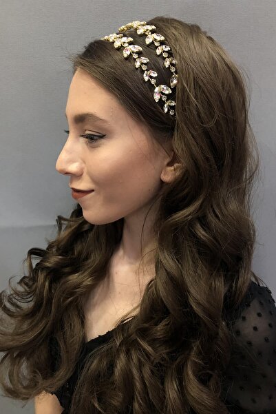 Hayalperest boncuk Alfa Model Çift Sıra Şeffaf Sarı Gelin Kına Tacı