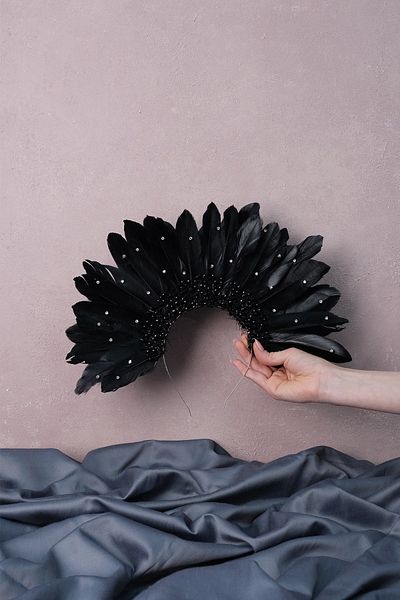 Hayalperest boncuk Coroana de Henna Mireasa cu Pene de Vultur cu Pietre - Design Special