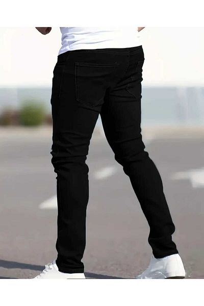 KING SEZAR Ανδρικό Μαύρο Stretchy Slim Fit Lycra Jeans - Τζιν παντελόνι
