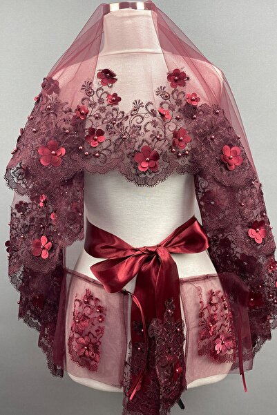 Hayalperest boncuk Βραδινό ροζ χρώμα Αδέν Λουλουδάτο Νυφικό Πέπλο Χέννας Κάλυ...