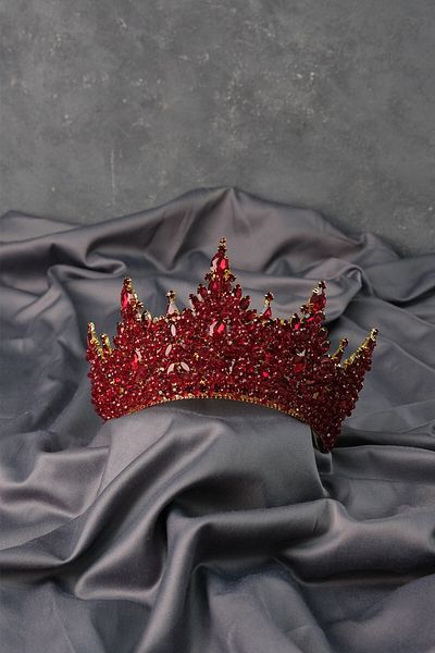 Hayalperest boncuk Burgundy Gold Paris High Dense Bead Embroidered Bridal Henna Crown