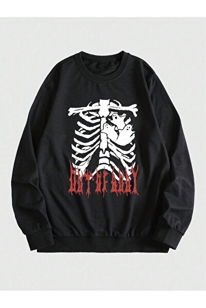 donamod Hanorac grafic cu schelet și litere din seria Coko Goth Guys