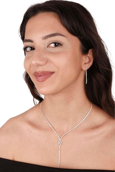 Hayalperest boncuk Set de rochii de seară Rio Elegant Crystal Stone - Colier, cercei și coroană de mireasă trandafir