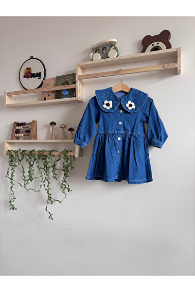 Overdo Kız Çocuk Bebe Yaka Kot Elbise