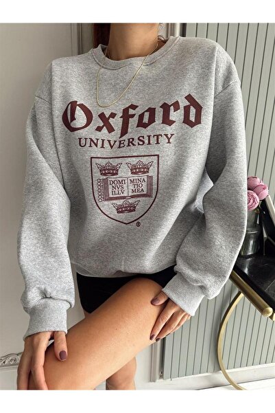 Adrift OXFORD Renkli Oversize Bisiklet Yaka Pamuklu Sweatshirt Gri